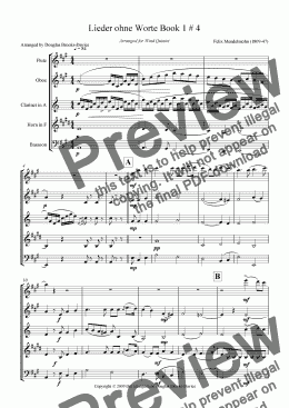 page one of Mendelssohn: Lieder ohne Worte Book 1, #4 in A for wind quintet