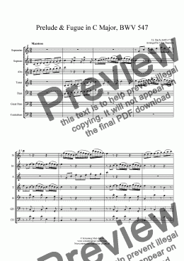 page one of Bach Organ Prelude BWV547 Arr. for Recorder Orchestra