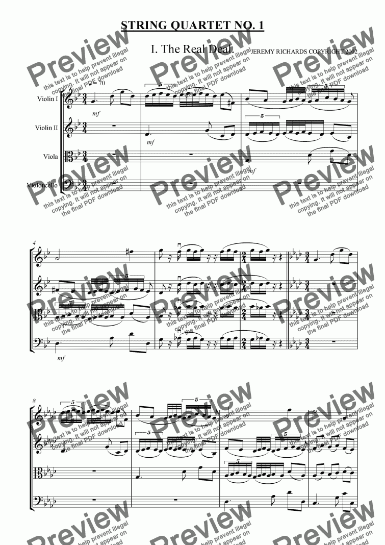 page one of String Quartet 1st Mvt