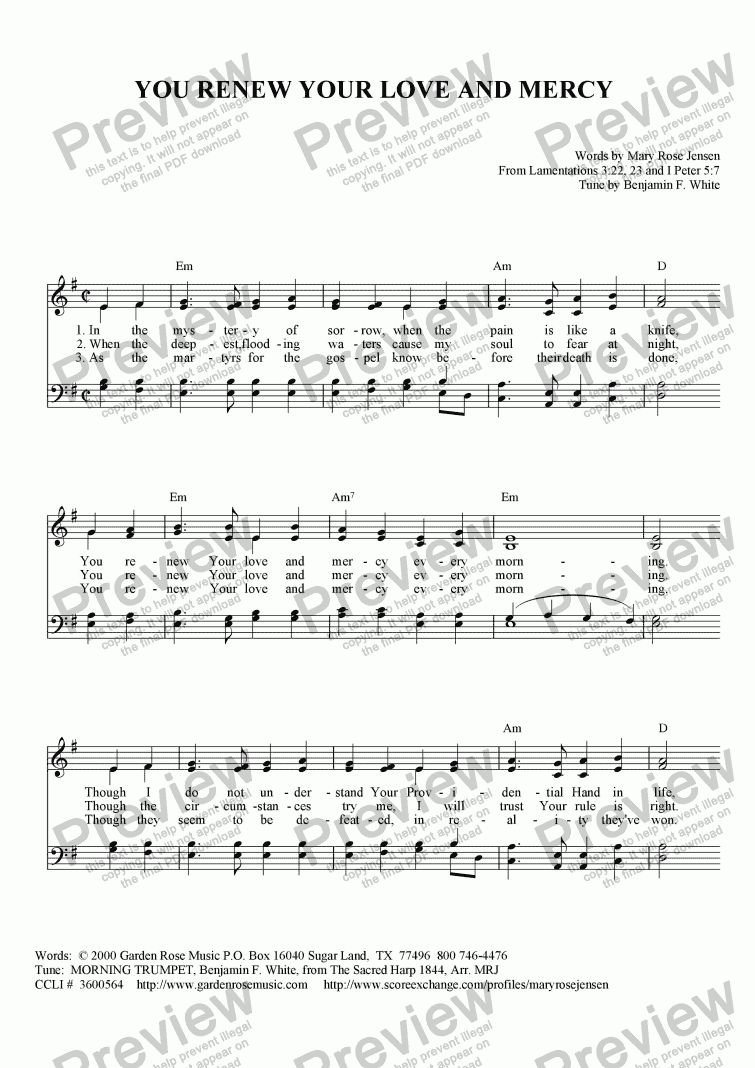 page one of You Renew Your Love and Mercy (MORNING TRUMPET)