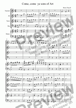 page one of Come, come  ye sons of Art (Purcell)