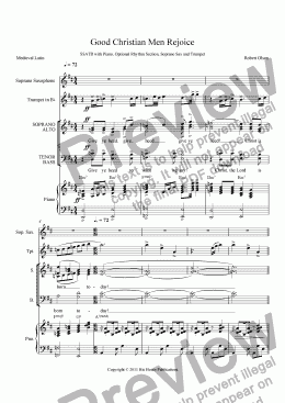 page one of Good Christian Men Rejoice SSATB with Piano, Optional Rhythm Section, Soprano Sax and Trumpet