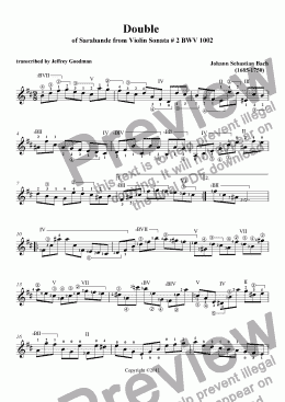 page one of Bach Double of Sarabande in Bm - Violin Sonata # 2