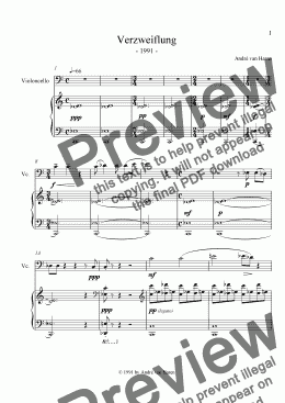 page one of Verzweiflung - cello and piano