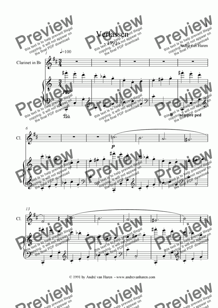 page one of Verlassen - clarinet and piano