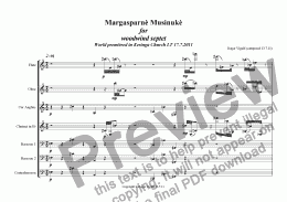 page one of Margasparnè Musinukè for woodwind septet World premièred in Keringa Church LT 17.7.2011