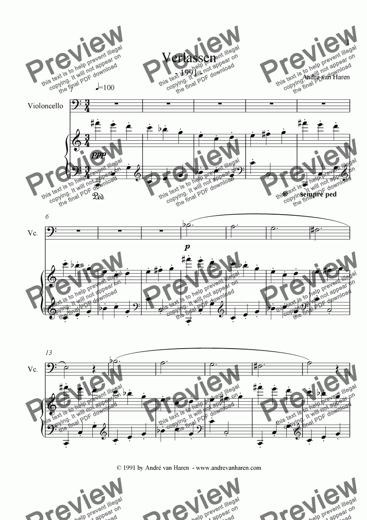 page one of Verlassen - cello and piano