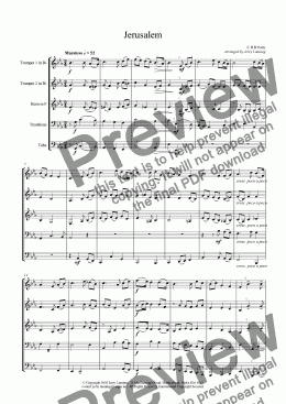 page one of Jerusalem (brass quintet) + mp3 file