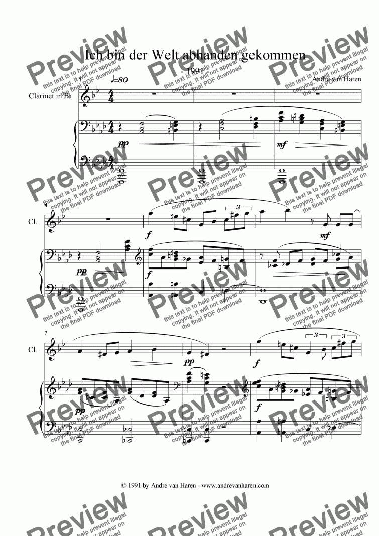 page one of Ich bin der Welt abhanden gekommen - clarinet & Piano
