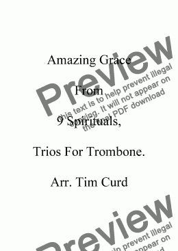 page one of Amazing Grace. Trombone Trio
