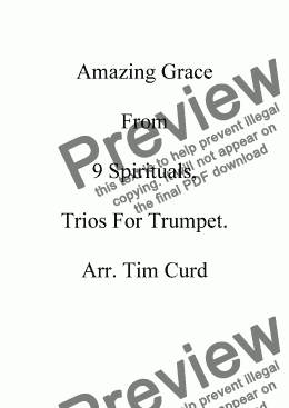 page one of Amazing Grace. Trumpet Trio