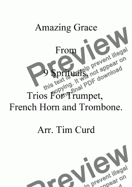 page one of Amazing Grace. Brass Trio