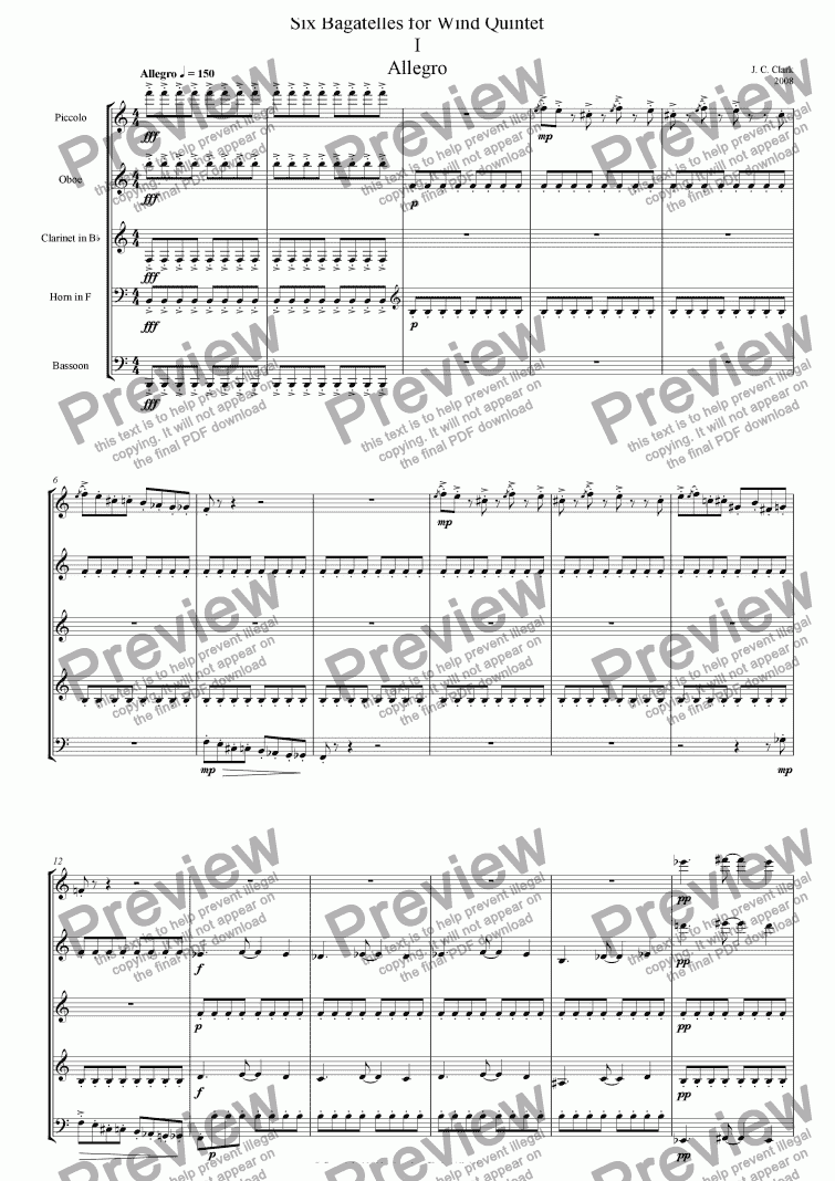 page one of Six Bagatelles for Wind Quintet