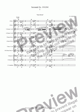 page one of Mozart: Serenade No. 10 K361 (Gran Partita) (5 mvts: 1.Largo/Allegro Molto 2.Minuetto/Trio 3.Adagio 4.Minuetto/Trio 7.Rondo)  original instrumentation