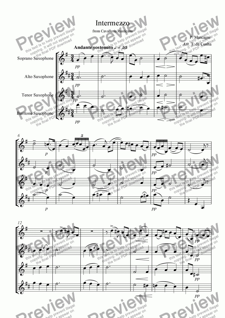 page one of Intermezzo (Saxophone Quartet)