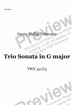 page one of GP Telemann Trio Sonata in G major for Recorder Trio