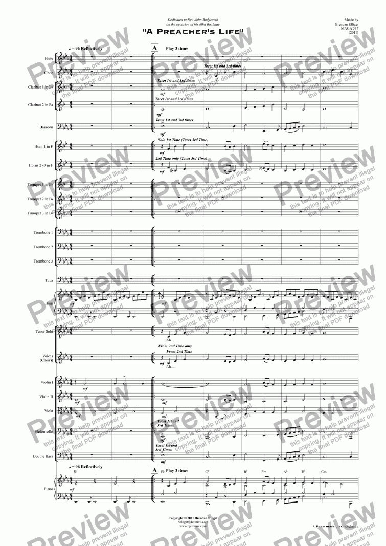 page one of A Preacher’s Life - Orchestra