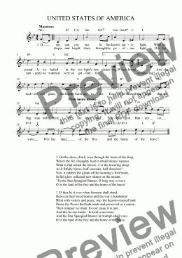 page one of UNITED STATES OF AMERICA - National Anthem (Tune, words, chords)