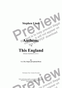 page one of Choir & Optional Brass Quartet: Anthem - This England