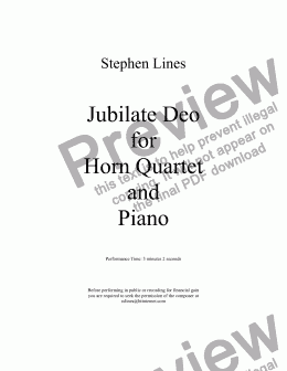 page one of Horn Quartet and Piano: Jubilate Deo