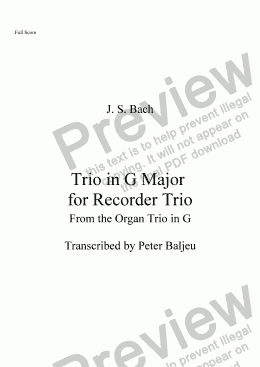 page one of Bach Trio in G Major for TTB recorders