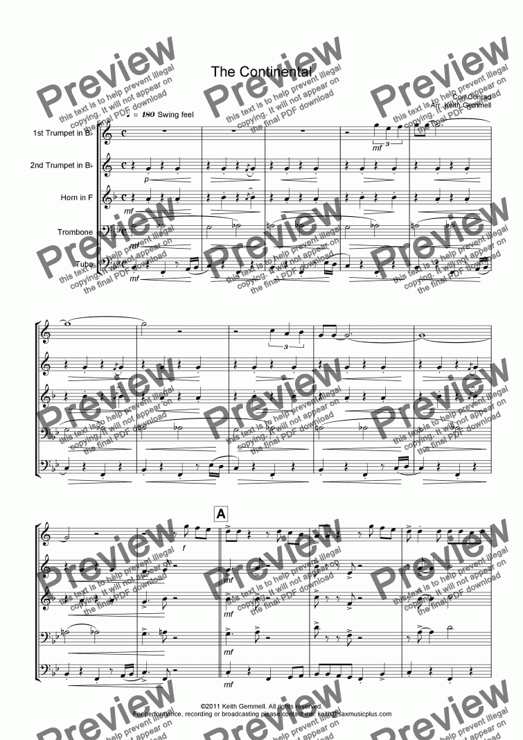 page one of The Continental – Brass Quintet