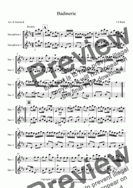 page one of Badinerie – 2 alto or 2 tenor saxophones