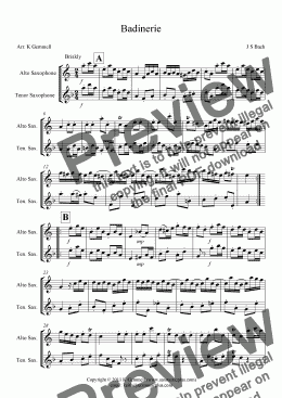 page one of Badinerie – duet for alto & tenor saxophones