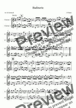 page one of Badinerie – clarinet duet