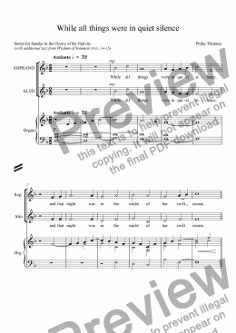 page one of While all things were in quiet silence (SATB & organ)