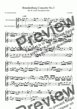 page one of Brandenburg Concerto No.3 – Duet for Alto & Tenor Saxophones