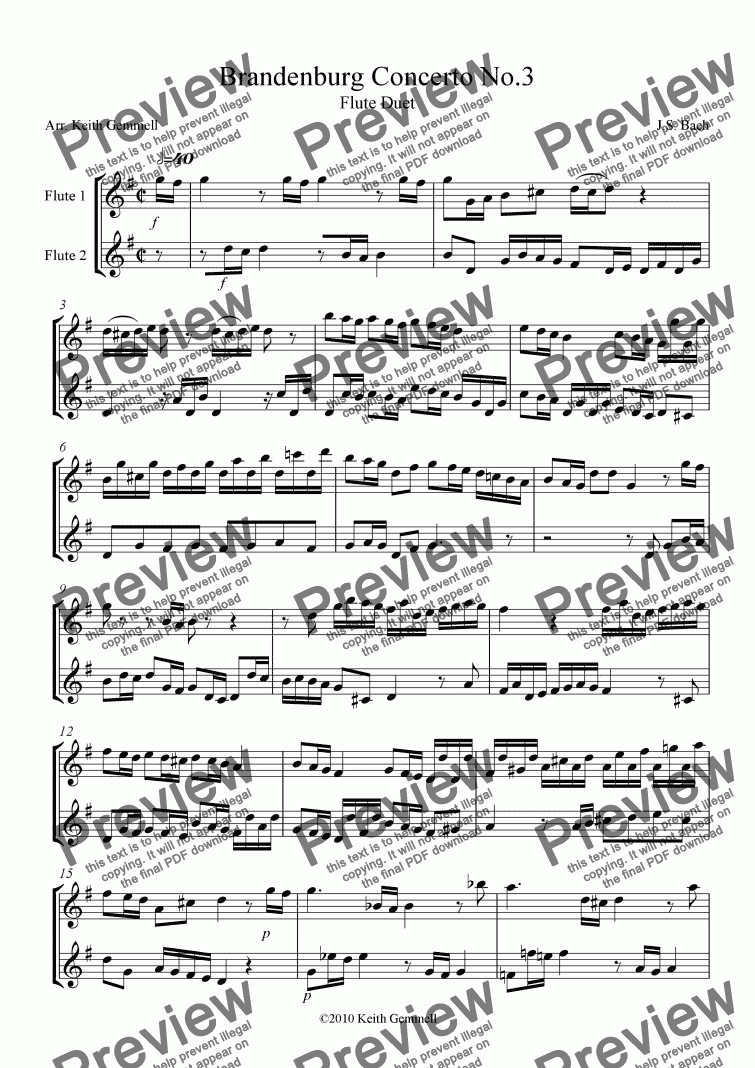 page one of Brandenburg Concerto No.3 – Flute Duet