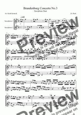 page one of Brandenburg Concerto No.3 – Saxophone Duet (2 altos or 2 tenors)