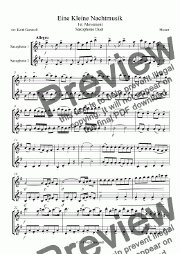 page one of Eine Kleine Nachtmusik – Saxophone Duet (2 altos or 2 tenors)