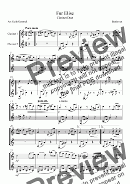 page one of Fur Elise – Clarinet Duet