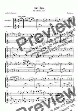 page one of Fur Elise – Saxophone Duet (2 Altos or 2 Tenors)