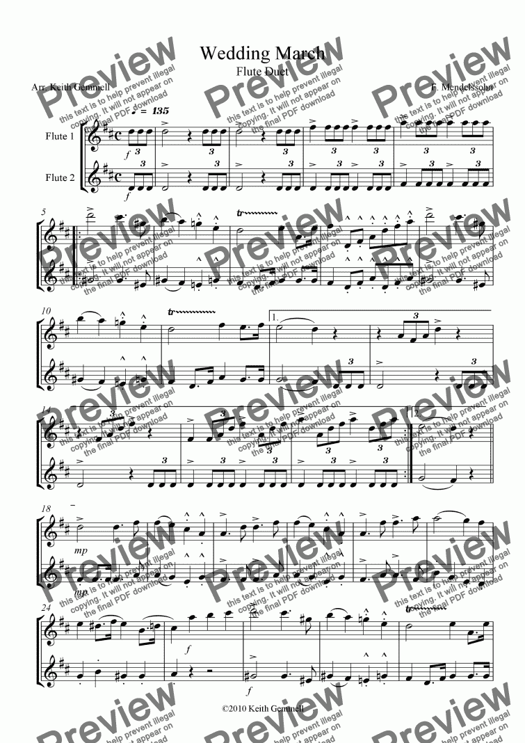 page one of Wedding March – Flute Duet