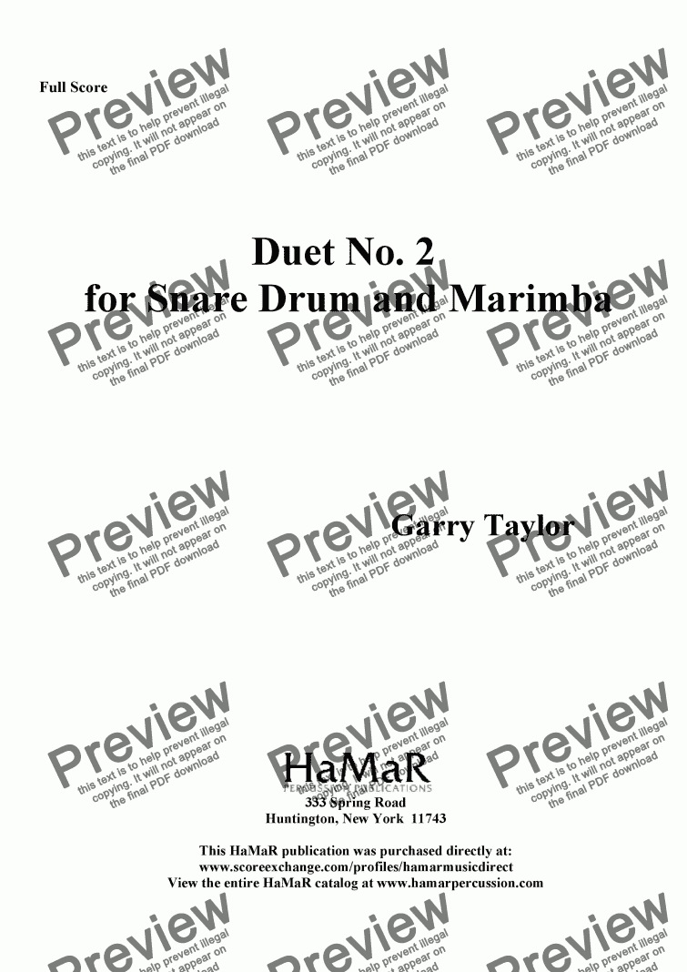 page one of Duet No. 2 for Snare Drum and Marimba