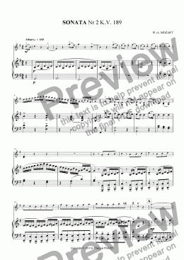 page one of SONATA Nr 2 (1st movement) K.189 for Violin and Piano by Mozart