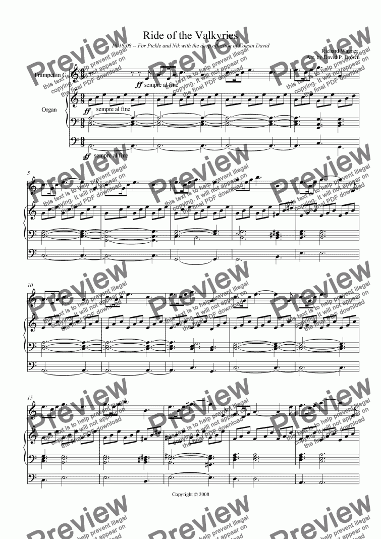 page one of Ride of the Valkyries for Trumpet and Organ