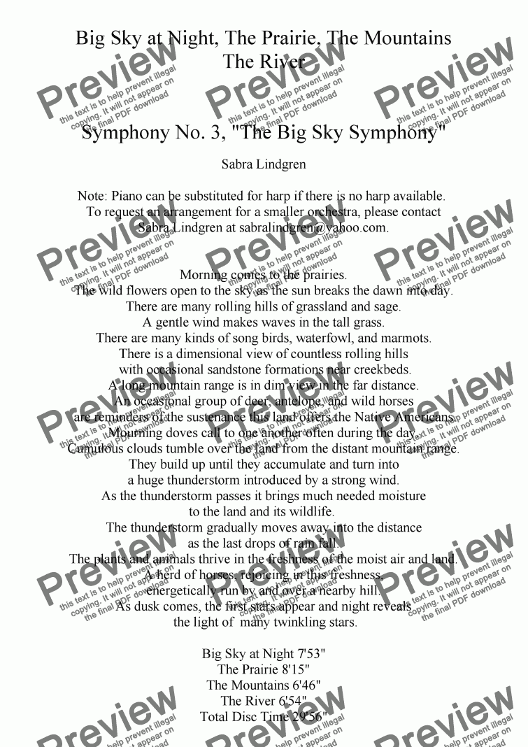 page one of The Prairie, Symphony No. 3, "The Big Sky Symphony"
