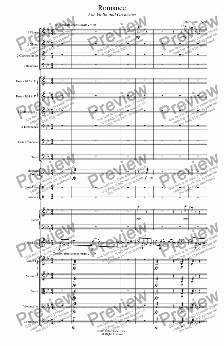 page one of Romance for Violin and Orchestra