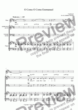page one of O Come O Come Emmanuel for SATB Choir with Piano and opt. Flute