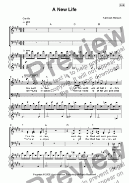 page one of A New Life (A Baptism Song) for SAB with Piano and opt. Guitar