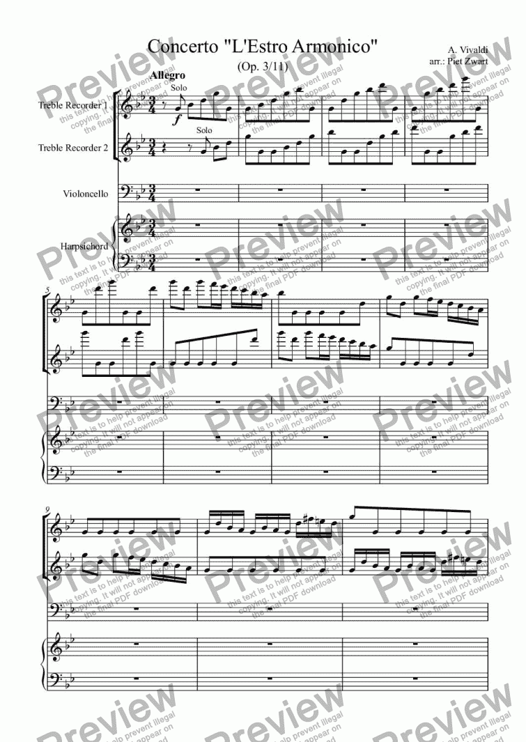 page one of Concerto Grosso "L’Estro Armonico" RV 565 (Vivaldi)