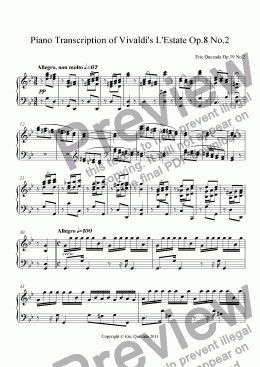 page one of Piano Transcription of Vivaldi's L'Estate Op.8 No.2