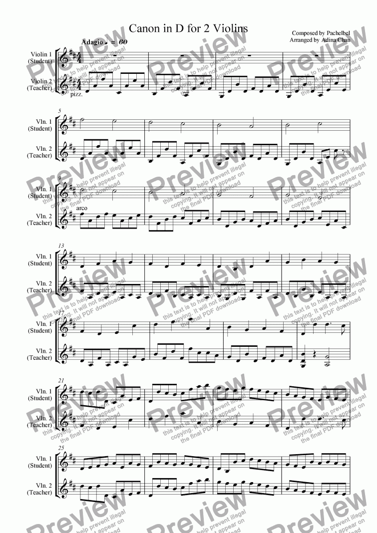page one of Canon in D for 2 Violins