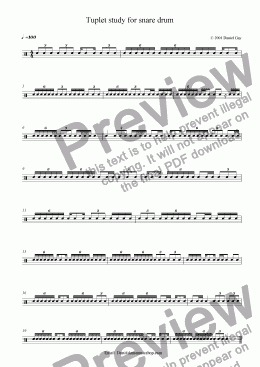 page one of Tuplet study for snare drum