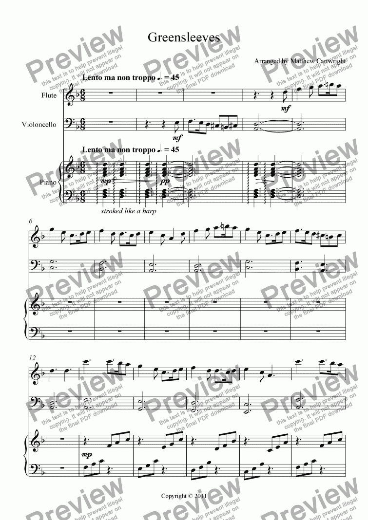 page one of Greensleeves