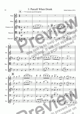 page one of Wind Quintet : 3 - Purcell When Drunk